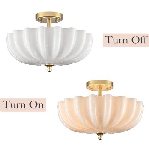 Modern Gold Milky Crackle Glass Semi Flush Mount Ceiling Light