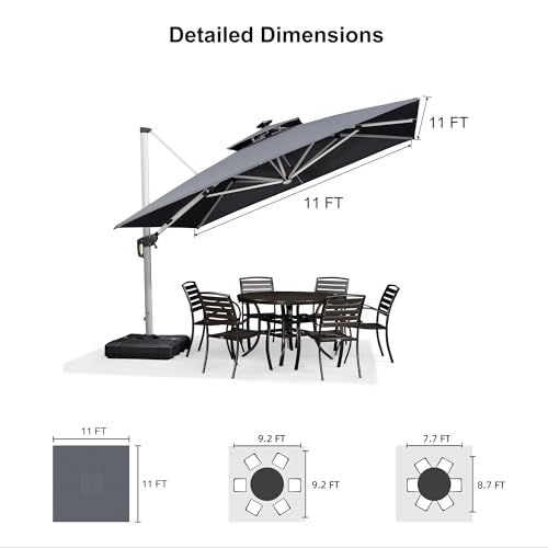 Patio Umbrella with Base 11'X11' Double Top LED Light