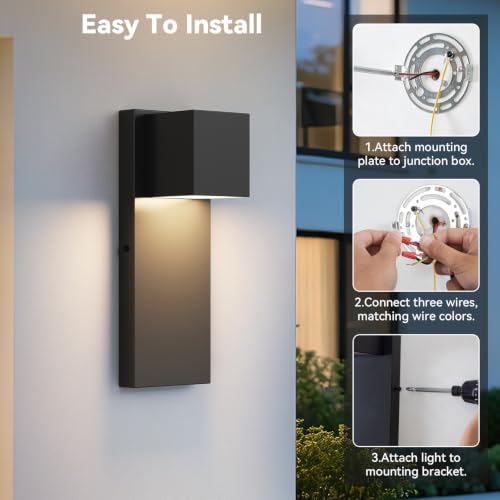 2 Pack Modern LED Outdoor Wall Light (Black)