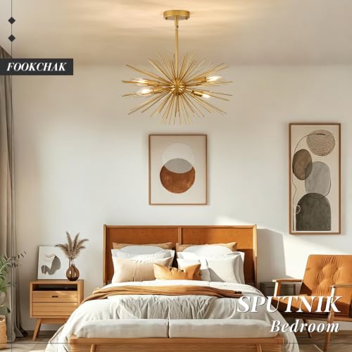 Gold Sputnik Ceiling Light Starburst Light Fixture Solid Metal