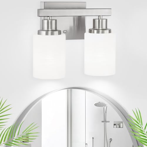 2 Light Nickel Vanity Light Bathroom Light Fixture Over Mirror