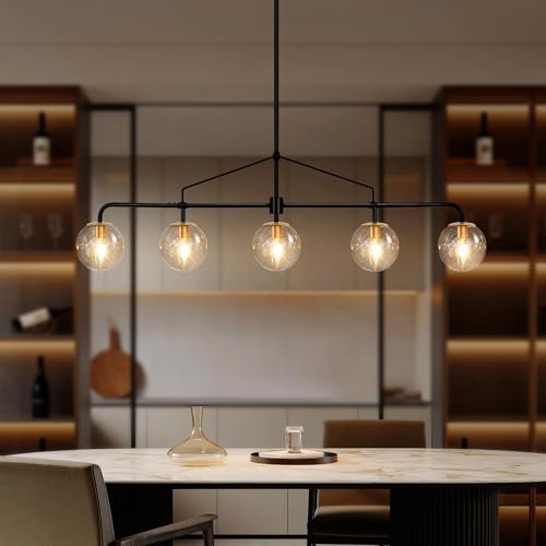 Linear Chandelier for Dining Room 5 Lights Black Kitchen Island Lights
