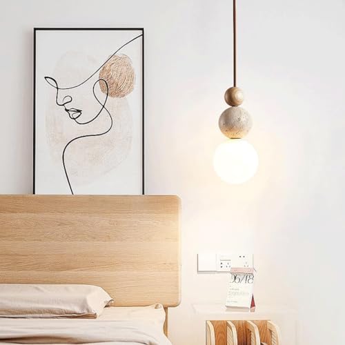 Modern Indoor Pendant Light Natural Stone Spherical Hanging Light Frosted White Glass Suspension Pendant Lamp for Bedside Restaurant Kitchen Island Aisle Bar Club Chandelier
