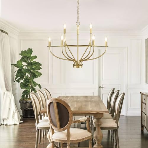 9 Light Gold Light Fixture Vintage Candle Chandelier Lighting 30in Mid