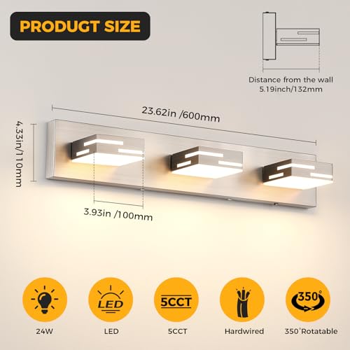 3 Light 5CCT Modern Bathroom Vanity Light Fixtures
