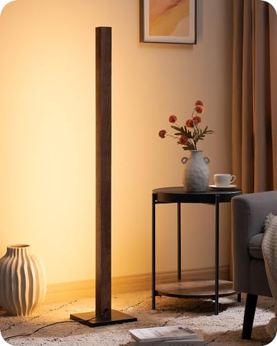 48.43" Wooden LED Corner Floor Lamp with Remote