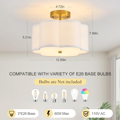 12.9" Gold Semi Flush Mount Ceiling Light