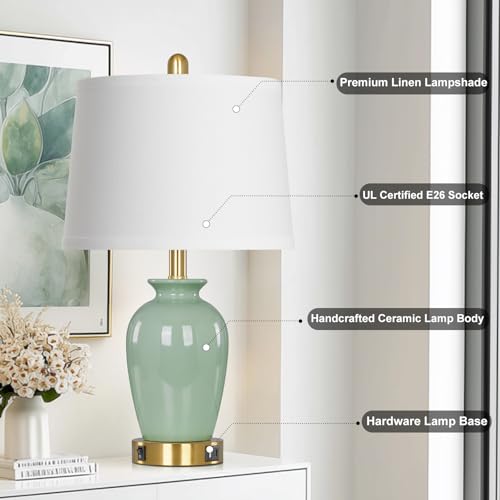 23" Set of 2 Olive Green Ceramic Table Lamp with Pot Design (2 Count)