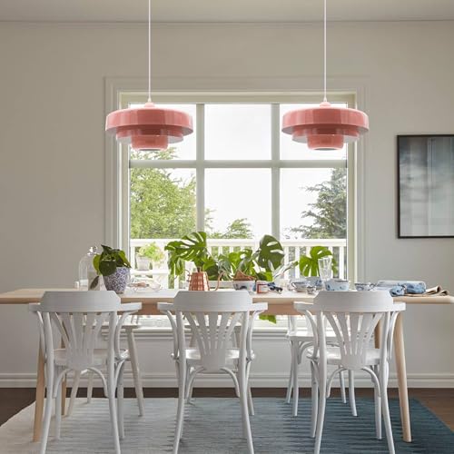 Hanging Lamp Pink Plug in Pendant Light Mid Century Modern Pendant Lamp Fixtures Nordic Hanging Light Style Pendant Lighting Metal Shade for Living Room Dining Room Bedroom Kitchen Island