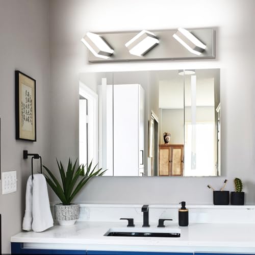 Brushed Nickel Vanity Lights Over Mirror