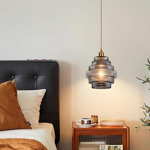 Dark Grey Stripes Glass Lamp Shades 3Pcs (3 Count)