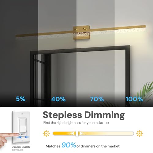 48 Inch Gold Vanity Light Bar Over Mirror Acrylic Shade 3CCT