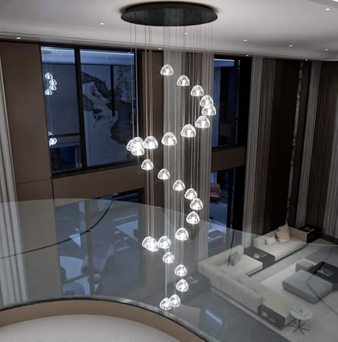 13ft Modern LED Chandeliers for Entryway Living Room Long Light High Ceiling Dining Room Light Dimmable Pendant Lighting Fixtures Chandelier for Foyer Staircase 2700K 6000K Lighting Black