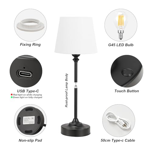 Cordless Table Lamp Rechargeable Black