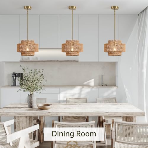 12.4" Rattan Pendant Light for Kitchen Island