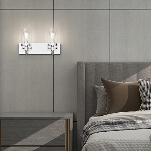 Bathroom Vanity Lighting Fixtures Chrome Vanity Light 2 Light Stainless Steel Bathroom Light with Clear Glass Shade