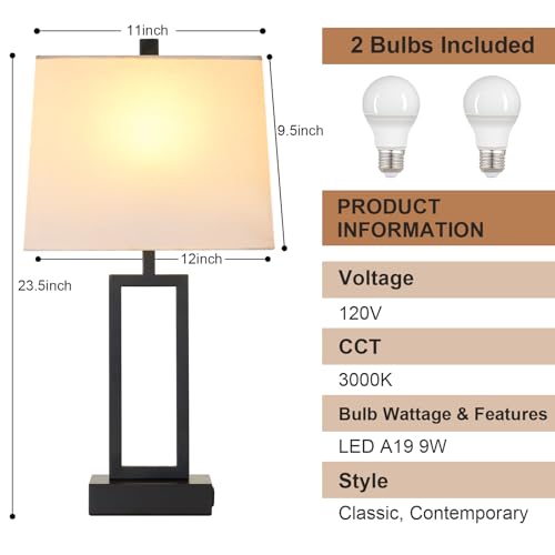 Touch Control Table Lamps with 2 USB Charging Ports & AC Outlets (2 Count)