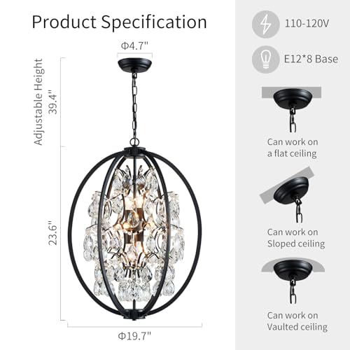 Globe Crystal Chandelier Raindrop Pendant Flushmount Ceiling Light Modern Lighting Fixture for Bedroom Hallway Bar Kitchen Bathroom