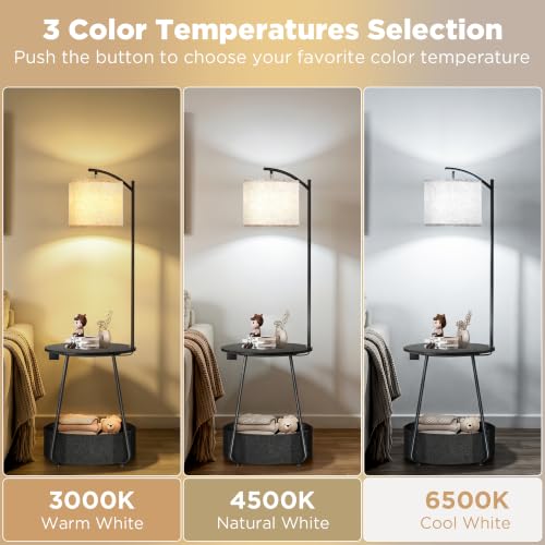 Floor Lamp with Table (Black-with Charging Station)