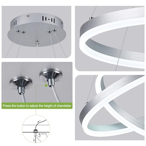 2 Rings Modern LED Chandelier Silver for Dining Room (2 Count)