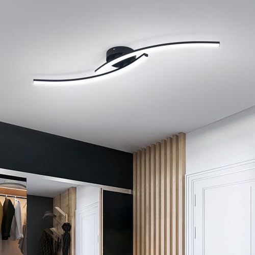 Modern LED Ceiling Light 22W Black Linear Ceiling Lights Fixture 6000K Aluminum 31.4Inch Long Flush Mount Ceiling Light Fixture Lamp for Bedroom Hallway Kitchen Bathroom