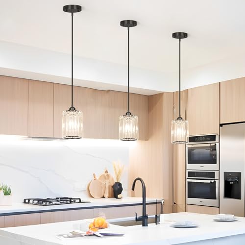 Black Kitchen Pendant Lights Over Island with Adjustable Rods (3 Count)