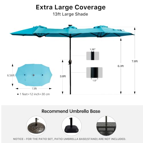 REE SOLDIER 13ft Double Sided Patio Umbrella with Solar Lights