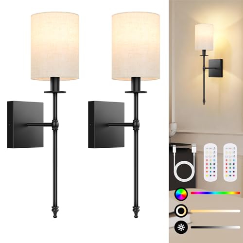 19 inch Battery Operated Wall Sconces Set of 2 with Remote (2 Count)