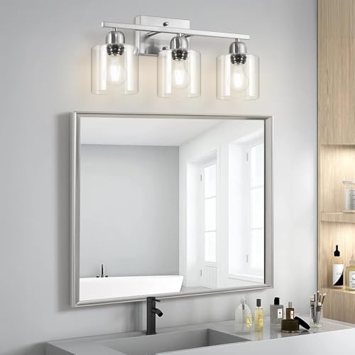 Modern Brushed Nickel 3 Light Bathroom Light Fixtures