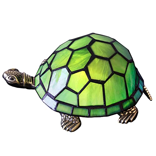 Tiffany Tortoise Lamp Small Stained Glass 8X5X4 Inch Green Turtle
