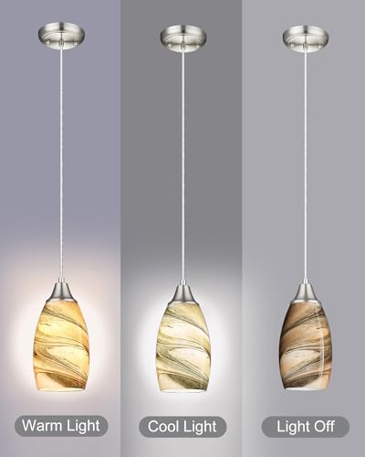 Mini Pendant Lights Kitchen Island Light Brown Glass Lamp Shade Hand Blown Glass Pendant Light with Brush Nickel Finish Adjustable Cord for Kitchen Over Sink