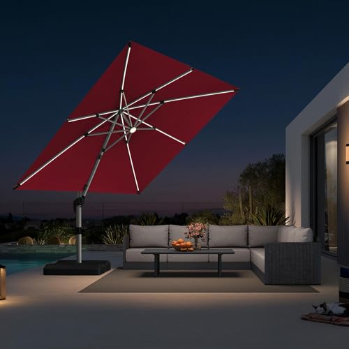 Patio Umbrella with Base Included 10' X 10' Solar Light