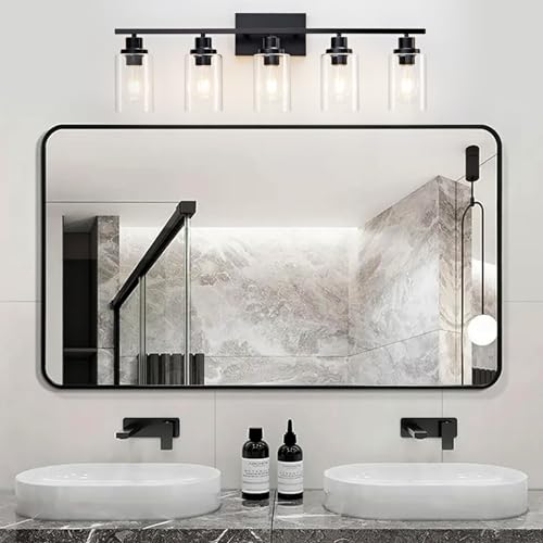 5 Light Bathroom Light Fixtures Black Vanity Light Over Mirror Modern Farmhouse Wall Lighting Sconces Wall Lamp for Bathroom