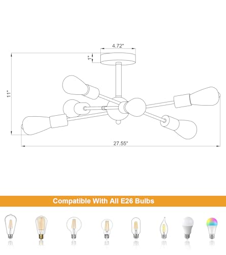 Modern Semi Flush Mount Ceiling Light Fixture Black and Gold Close to Ceiling Light 6