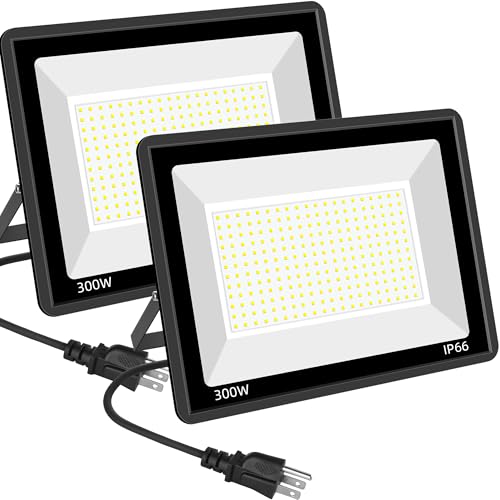 2Pack 300W LED Flood Light Outdoor with 6FT Plug (2 Count)