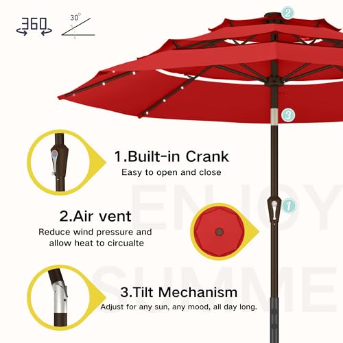 10ft 3 Tier Patio Umbrella with Solar Lights