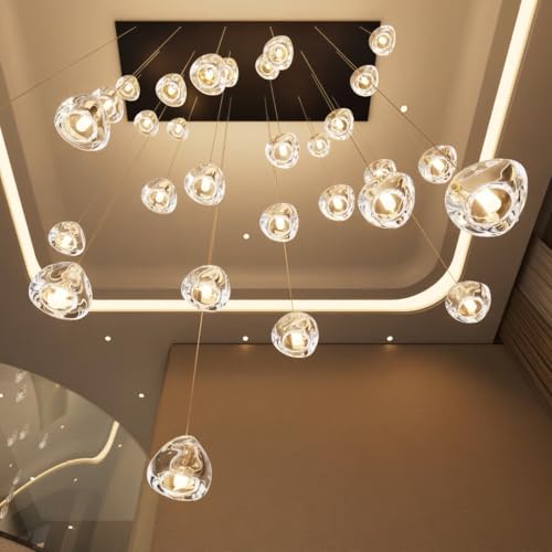 W47.2 x D15.7 x H157 Glam Chandelier Rectangular Chandeliers Bubble Crystal Pendants Light Fixture Dimmable High Ceiling Large Light Black