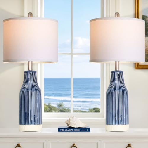 24.5" Blue Ceramic Table Lamps Set of 2 for Bedroom (2 Count)