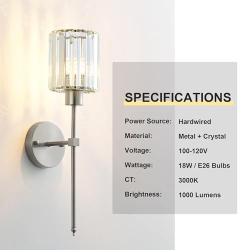 Hardwired Crystal Wall Sconces Set of 2