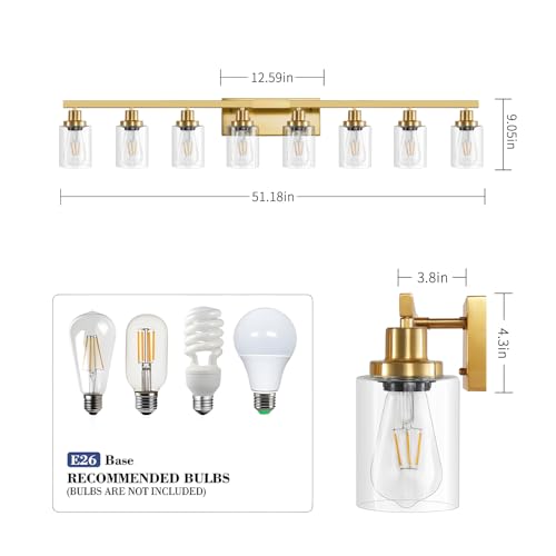 8 Light Gold Vanity Lights Over Mirror Bathroom Light Fixtures 52" (8 Count)