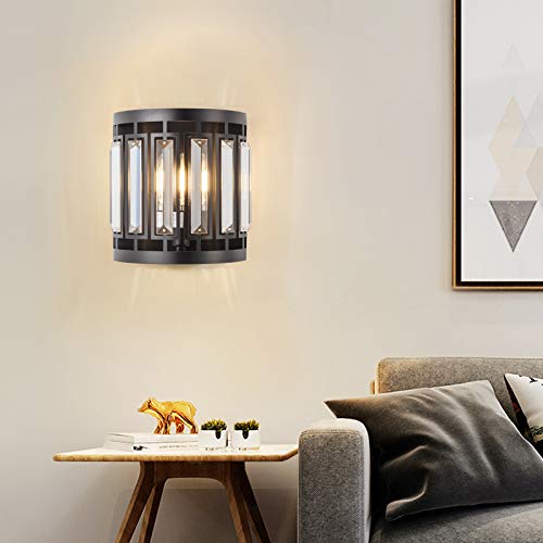 Modern Crystal Wall Sconce 1xE26 Black Vanity Wall Lamp K9 Crystal Wall Light Fixture for Hallway Doorway Bedroom Living Room Lighting