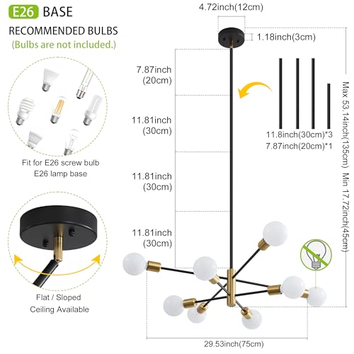 Chandeliers for Dining Room Black Gold 8