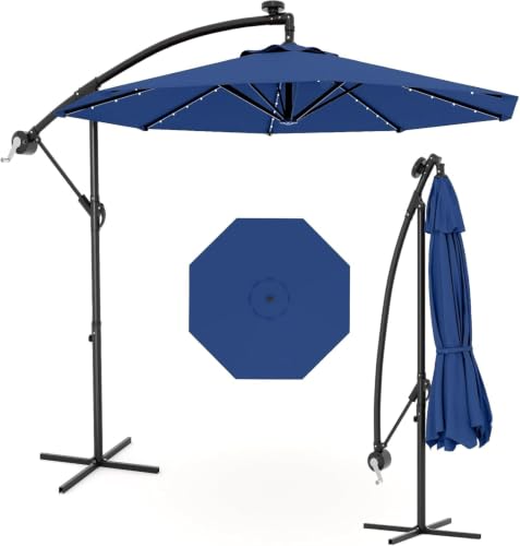10FT Solar Lights Offset Patio Umbrella with Cross Base