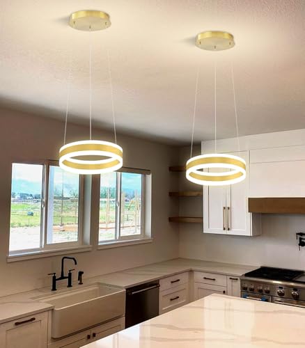 D7.8'' Modern Ring Chandelier for Dining Room LED Dimmable Pendant Lighting High Ceiling Chandelier for Living Room Foyer Bedroom Entryway 3000K