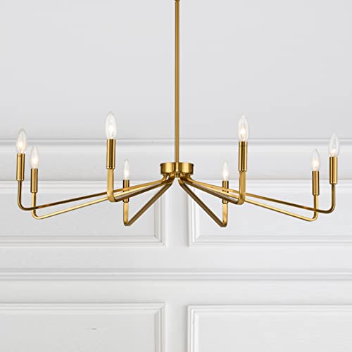 8 Light 38" Brass Modern Candle Chandelier for Dining Living Room
