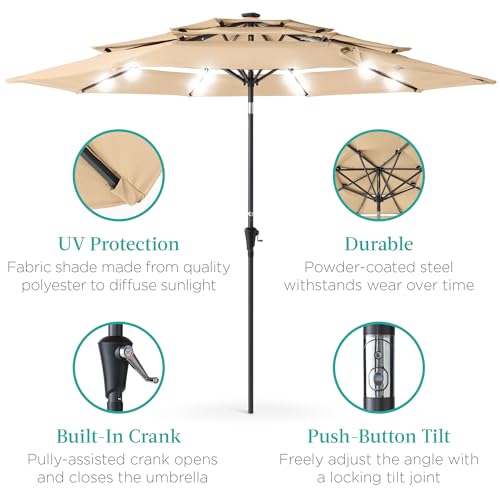 10ft 3 Tier Solar Patio Umbrella