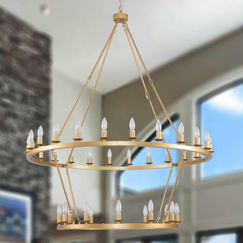 48 Inch 2 Tier Gold Extra Large Wagon Wheel Chandelier 36