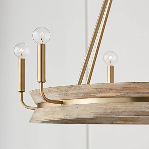 Capital Lighting 447361WS Finn Modern Farmhouse Handcrafted Mango Wood Round Chandelier