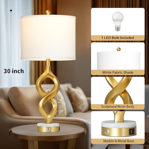 30" White and Gold Table Lamp for Living Room