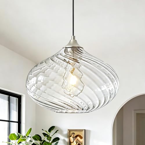 11in Nickel Pendant Lights Kitchen Island with Clear Glass Shade 1Pack